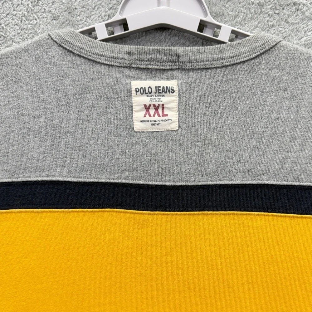Polo Jeans Co Ralph Lauren Shirt Mens M Yellow Gray Stripe Crew Y2K‎ Streetwear